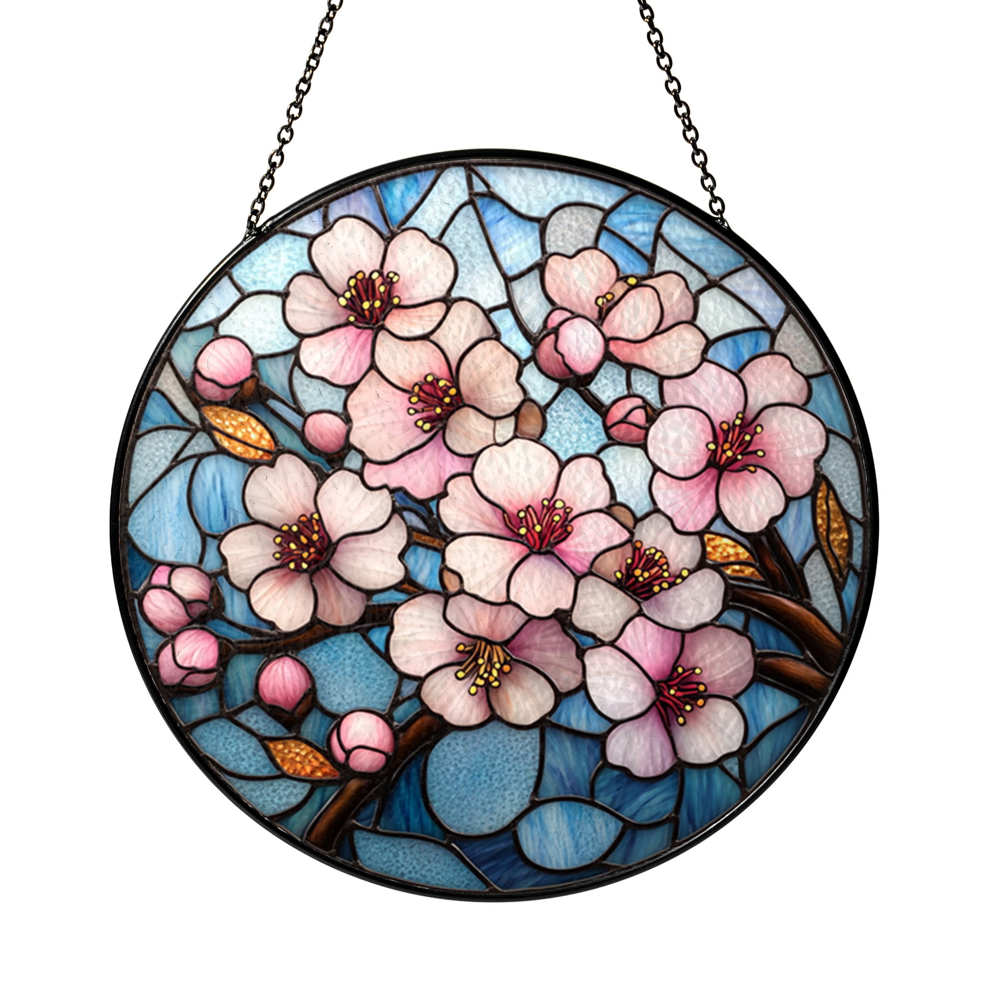 Faux stained glass cherry blossom panel, delicate floral window decor for bright interiors