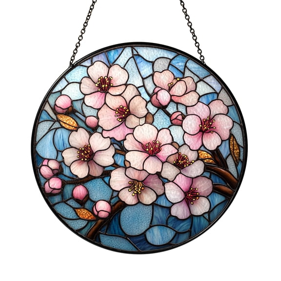 Faux stained glass cherry blossom panel, delicate floral window decor for bright interiors