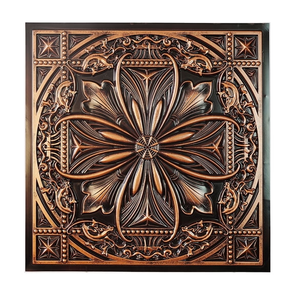 Faux tin ceiling tiles 3D embossed wall panels for Restaurant PL10 Traditional copper 10Pcs/pack