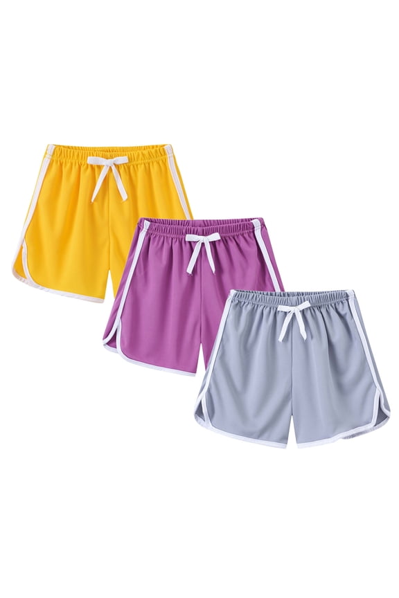 Favffoer Girls' Athletic Shorts, Casual Summer Bike Shorts, Plain Solid Dance, Running, Gym Shorts, Kid Elastic Waist Beach Pants for 3-11Y( Cotton/Polyester )
