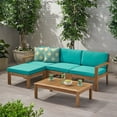 thumbnail image 1 of Faviola Ana Outdoor 3 Seater Acacia Wood Sofa Sectional with Cushions, Light Brown and Teal, 1 of 11