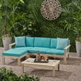 thumbnail image 1 of Faviola Ana Outdoor 3 Seater Acacia Wood Sofa Sectional with Cushions, Light Gray and Teal, 1 of 11
