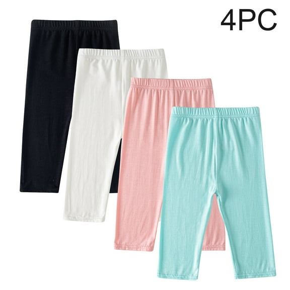 Favoffer 1-4 Pack Girls Solid Capri Leggings, Knee Length Stretchy Summer Cropped Pants for Dance, Gym, Playtime, Outdoor, 2-13 Years
