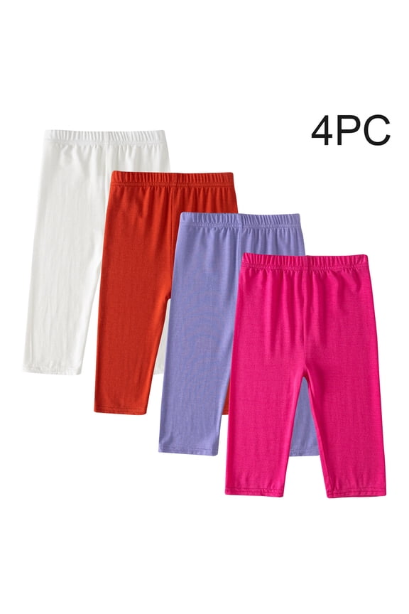 1-4 Pack Girls Solid Capri Leggings, Knee Length Stretchy Summer Cropped Pants for Dance, Gym, Playtime, Outdoor, 2-199 Years