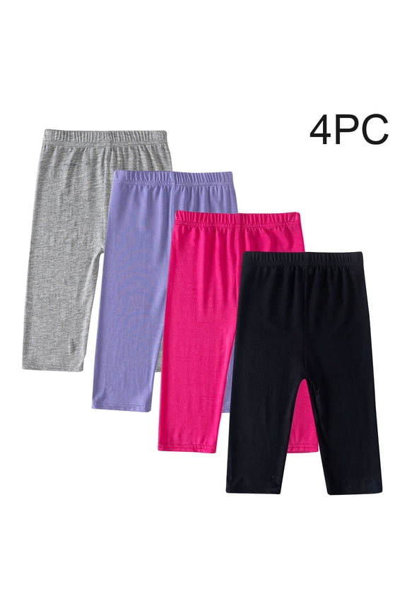 1-4 Pack Girls Solid Capri Leggings, Knee Length Stretchy Summer Cropped Pants for Dance, Gym, Playtime, Outdoor, 2-13 Years