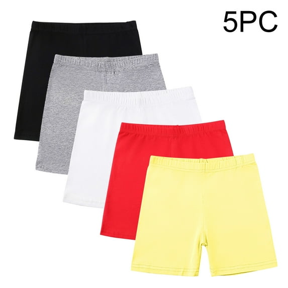 Favoffer 1-5 Packs Bike Shorts for Girls, Solid Color Breathable Stretch Athletic Shorts for Dance, Yoga, Cycling, and Sports, 5-14 Years (Toddler - Teen Biker )
