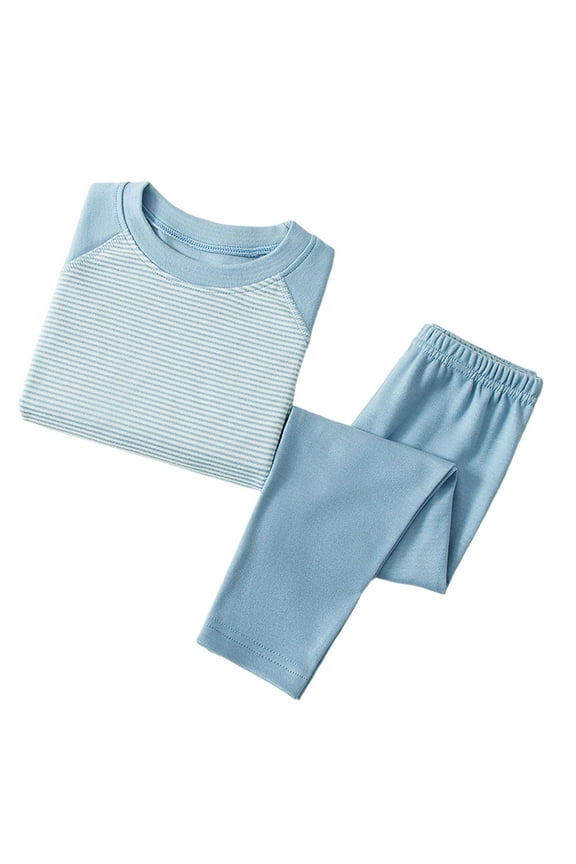 2PC Big Kids Striped Wool-Silk Fleece Thermal Set 3-16Y