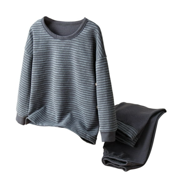 Favoffer 2PC Big Kids Striped Wool-Silk Fleece Thermal Set 3-16Y