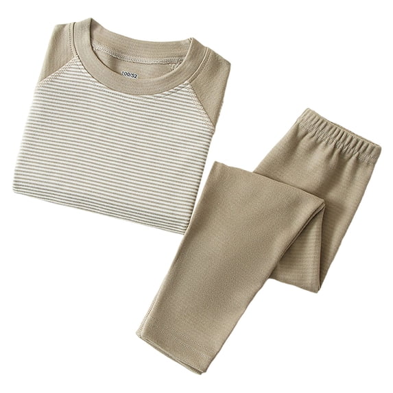 Favoffer 2PC Big Kids Striped Wool-Silk Fleece Thermal Set 3-16Y