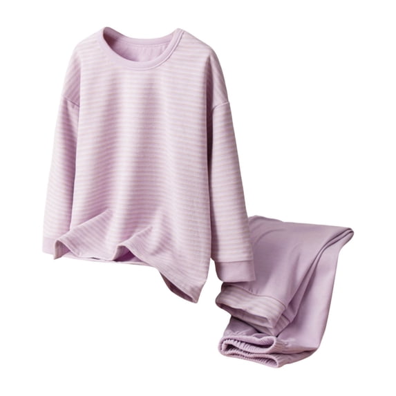 Favoffer 2PC Big Kids Striped Wool-Silk Fleece Thermal Set 3-16Y