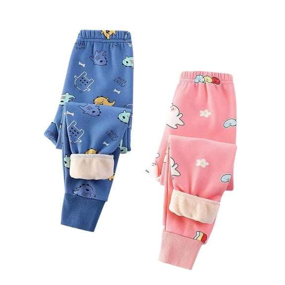 Favoffer 2PC Boys Girls Fleece-Lined Tight Pants Toddler Winter Cartoon Printed Elastic Waist Warm Leggings for Daily/Home/Outing 2-13Y