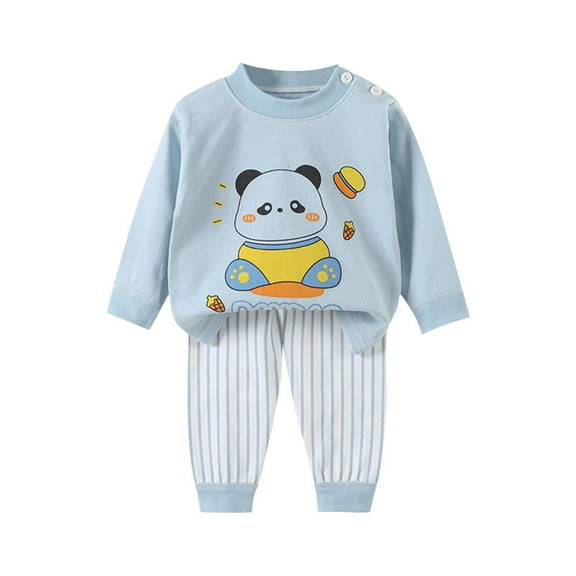 Favoffer 2PC Boys Jogger Set Baby Toddler Winter Cute Printed Cotton Underwear, Stripe Long Sleeve Top, Pants Base Layer for Daily Home Travel Sleep 0-8Y