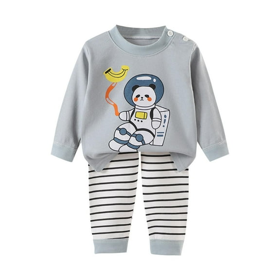 Favoffer 2PC Boys Jogger Set Baby Toddler Winter Cute Printed Cotton Underwear, Stripe Long Sleeve Top, Pants Base Layer for Daily Home Travel Sleep 0-8Y