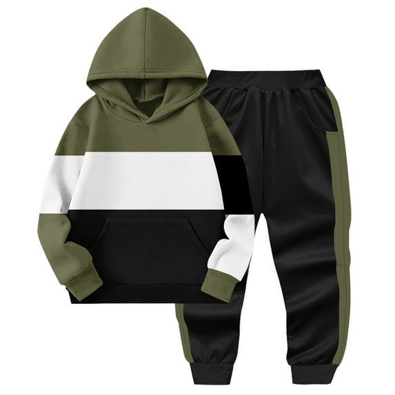 Favoffer 2PC Fall Winter Big Kid Boys & Girls Long Sleeve Hooded Tracksuit, Warm Soft for Sports/Casual/Outdoor/Play 2-14Y