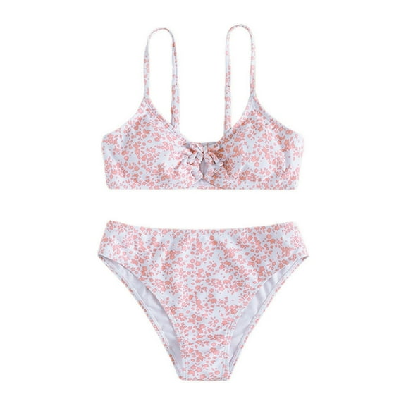 Favoffer 2PC Girls' Summer Swimsuits Floral Print Bikini - High-Waisted, Cute for Swimming Beach Pool Party Vacation, Big Girl 8-14Y