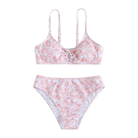 Favoffer 2PC Girls' Summer Swimsuits Floral Print Bikini - High-Waisted, Cute for Swimming Beach Pool Party Vacation, Big Girl 8-14Y
