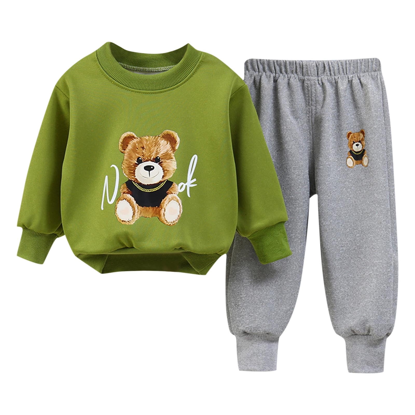 Babyhug Fur Knit Winter Wear Top & Joggers Set With Teddy Embroidery Design - Grey & White main image 1