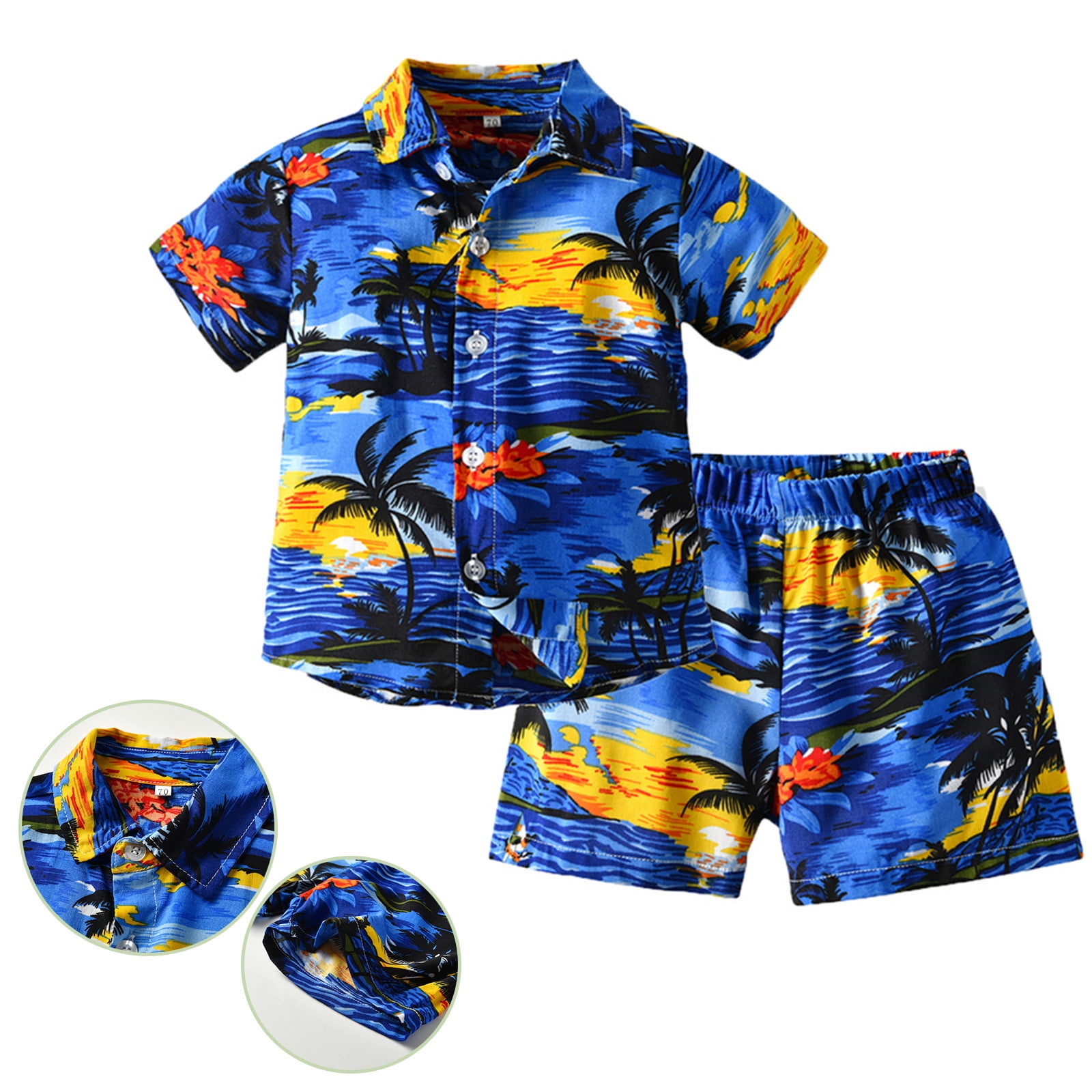 Favoffer 2Pc Hawaiian Shorts Sets Button Down Flower Short Sleeve ...