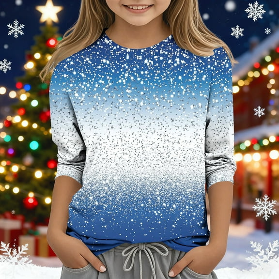 Favoffer 3/4 Length Sleeve Girls Tops Casual Loose Fit Toddler Crewneck T Shirts Cute Solid Three Quarter Length Tunic Tops 3-12Y