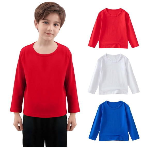 Favoffer 3PC Kids' Unisex Solid Color Round Neck Long-Sleeve Tops Soft Breathable Tee for Casual Home Travel Gathering, 12M-11Y