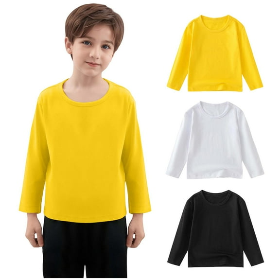 Favoffer 3PC Kids' Unisex Solid Color Round Neck Long-Sleeve Tops Soft Breathable Tee for Casual Home Travel Gathering, 12M-11Y
