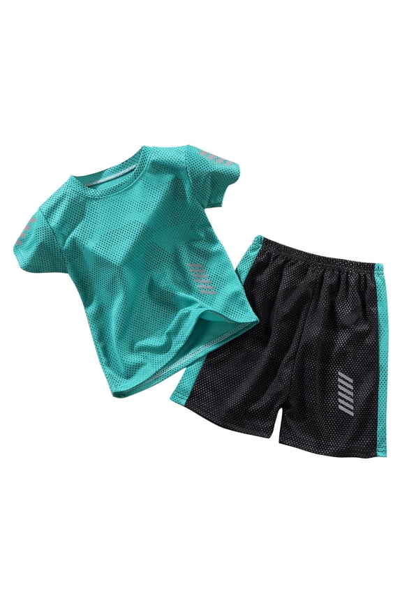 7-15Y Boy's Active Sport Set, Short Sleeve Breathable T-Shirt And Athletic Mesh Jerseys With Shorts, Quick-Dry Sportswear for Basketball Badminton
