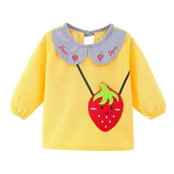 Favoffer Baby Bibs Waterproof Kids' Fall Winter Cotton Reversible Coverall Boys Girls Strawberry-Love Printed Long-Sleeve Bib for Dining, Kindergarten, Outdoor Play 1-7Y