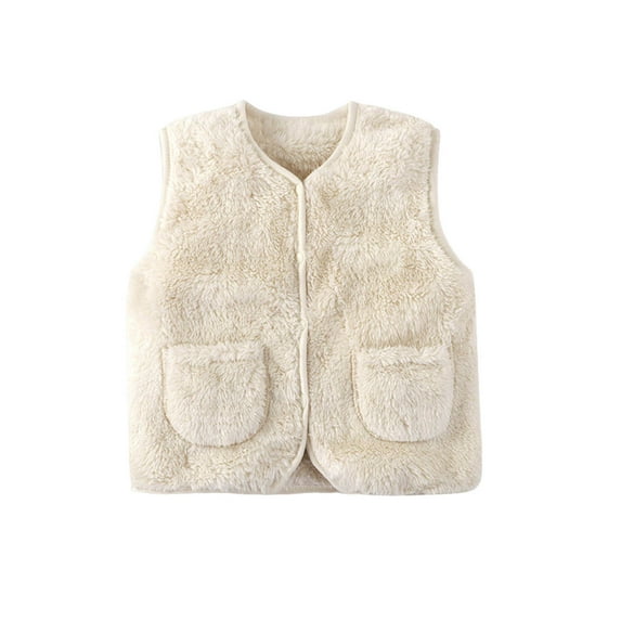 Favoffer Baby Boys Girls Winter Fleece Sleeveless Jackets Toddlers Buttoned Warm Fleece-Lined Vest Coral Solid Color Gilet for Daily Photos Indoor Activities Festivals 1-6Y