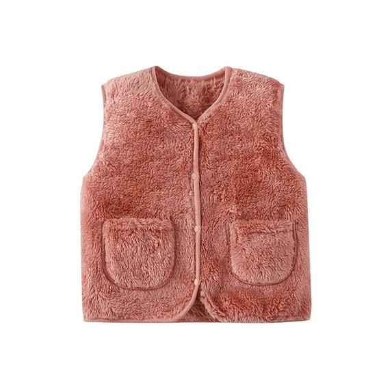 Favoffer Baby Boys Girls Winter Fleece Sleeveless Jackets Toddlers Buttoned Warm Fleece-Lined Vest Coral Solid Color Gilet for Daily Photos Indoor Activities Festivals 1-6Y