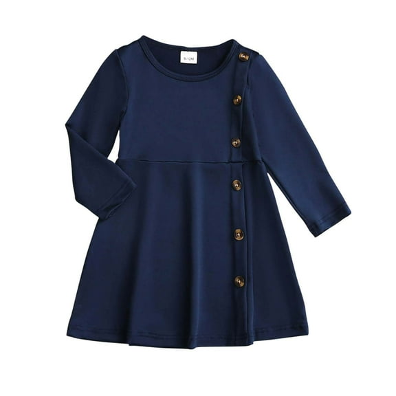 Favoffer Baby Girls Fall Witner Dresses Solid Color Button Down Midi Long-Sleeve Loose Dress Casual Outfit for Daily Outings, Birthday Parties, Parent-Child Photos, Park Walks 6M-2Y