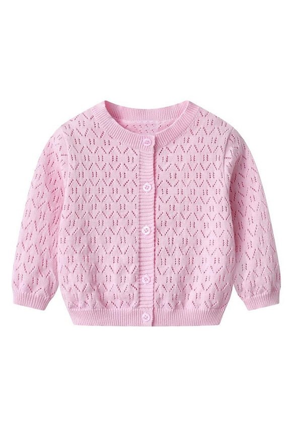 Baby Girls Round Neck Knit Open Cardigan Long-Sleeve Sweater Newborn Casual Woolen Jacket for Boys Girls Daily Travel Holiday Play 3M-12Y
