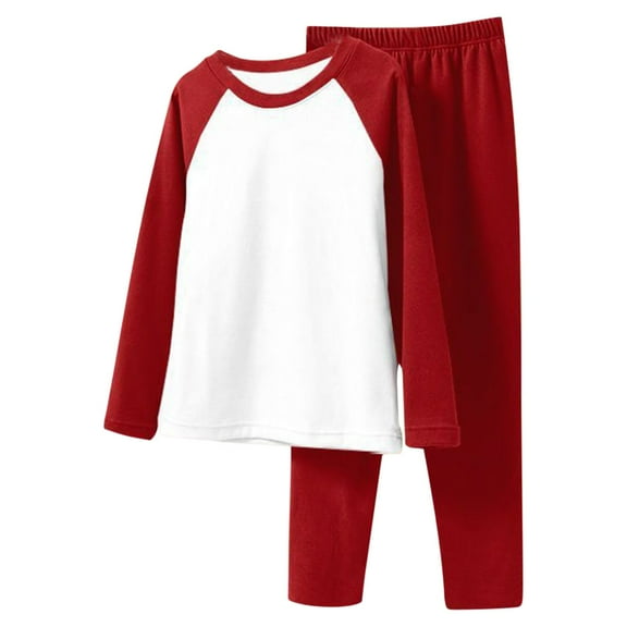 Favoffer Baby Kids' Color-Block Round Neck Loungewear Set Long Sleeve Top & Elastic Waist Pants Boys Girls Fleece Fabric for Home Sleep Winter Daily Wear 0-12Y