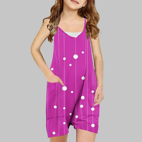Favoffer Baby Pants Girl Sweet Sleeveless Geometric Prints Circle Line Print Jumpsuits Spaghetti Strap Loose Romper Long Pants with Pockets