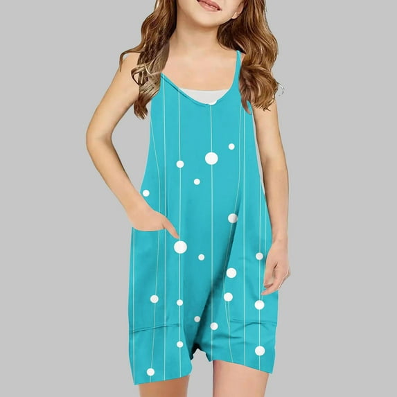 Favoffer Baby Pants Girl Sweet Sleeveless Geometric Prints Circle Line Print Jumpsuits Spaghetti Strap Loose Romper Long Pants with Pockets
