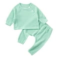 thumbnail image 1 of Favoffer Baby's 2 Piece Outfits Fall Winter Baby Girl Clothes Bodysuits Boy Waffle-Knit Crewneck Long Sleeve Top, Pants Casual Outfit Infant 3M-2Y, 1 of 9