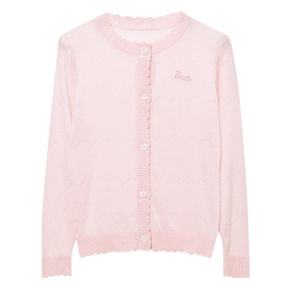 Favoffer Big Girl's Crewneck Lightweight Button-up Cardigan Cotton Knit Sweater Casual Cute Outerwear, 4-16Y