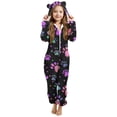 thumbnail image 1 of Favoffer Big Girls Hooded Jumpsuit Winter Solid Color Graphic Bear Print Drawstring Elastic Waist Plush Loungewear Indoor Sleep Warm Leisure 5-15Y, 1 of 6