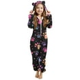 thumbnail image 1 of Favoffer Big Girls Hooded Jumpsuit Winter Solid Color Graphic Bear Print Drawstring Elastic Waist Plush Loungewear Indoor Sleep Warm Leisure 5-15Y, 1 of 6