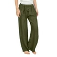 thumbnail image 1 of Favoffer Big Girls Long Pants Spring Summer Solid Color Linen Blend Elastic Waist Ruched High Rise Wide Leg Trousers Casual Travel Home Lounge 4-14Y, 1 of 8