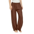 thumbnail image 1 of Favoffer Big Girls Long Pants Spring Summer Solid Color Linen Blend Elastic Waist Ruched High Rise Wide Leg Trousers Casual Travel Home Lounge 4-14Y, 1 of 8