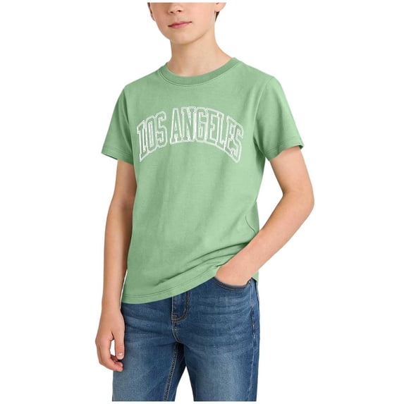 Favoffer Big Kid Boys Short Sleeve Tee Summer Los Angeles Print Soft Crew Neck Casual Basic Top Fashion Shirt for Daily Home Outdoor Vacation Sizes 3-14Y