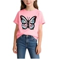 thumbnail image 1 of Favoffer Big Kid Kids T-Shirt Summer Butterfly Print Crewneck Short Sleeve Casual Outerwear Top Soft Comfortable Basic Wear Daily Home Outdoor Vacation Sizes 2-14Y, 1 of 5