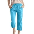 thumbnail image 1 of Favoffer Big Kids Boys Girls Capris Spring Autumn Solid Color Linen Blend Elastic Waist Loose Wide Leg Trousers Home Leisure Outdoor Camp, 1 of 5