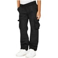 thumbnail image 1 of Favoffer Big Kids Boys Girls Cargo Pants Spring Autumn Solid Color Elastic Waist Multi Pocket Loose Sweatpants Travel Campus Outdoor Daily 5-15Y, 1 of 6