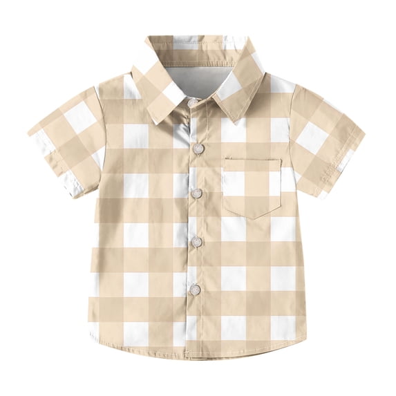 Favoffer Big Kids Boys Girls Plaid Pocket Short Sleeve Shirt Hawaiian Style Casual Uniform Top Stylish Blouse Breathable Cotton Summer Daily Outdoor Vacation Travel Leisure Holiday 2-15Y