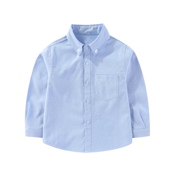Favoffer Big Kids Boys Girls Solid Color Cotton Long Sleeve Lapel Shirt Casual Button Front Blouse Versatile Top Soft Breathable Spring Autumn Daily Outdoor Vacation Travel Leisure Holiday 2-15Y