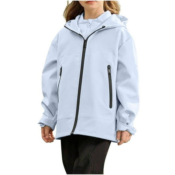 Favoffer Big Kids Lightweight Waterproof Hooded Zip-Up Jacket Boys Girls Long Sleeve Coat Outdoor Casual Winter Outerwear for Daily Sports Hiking 3-15Y