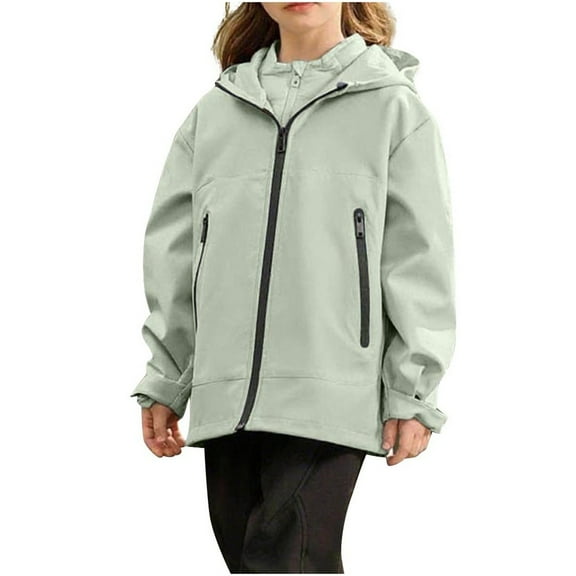 Favoffer Big Kids Lightweight Waterproof Hooded Zip-Up Jacket Boys Girls Long Sleeve Coat Outdoor Casual Winter Outerwear for Daily Sports Hiking 3-15Y