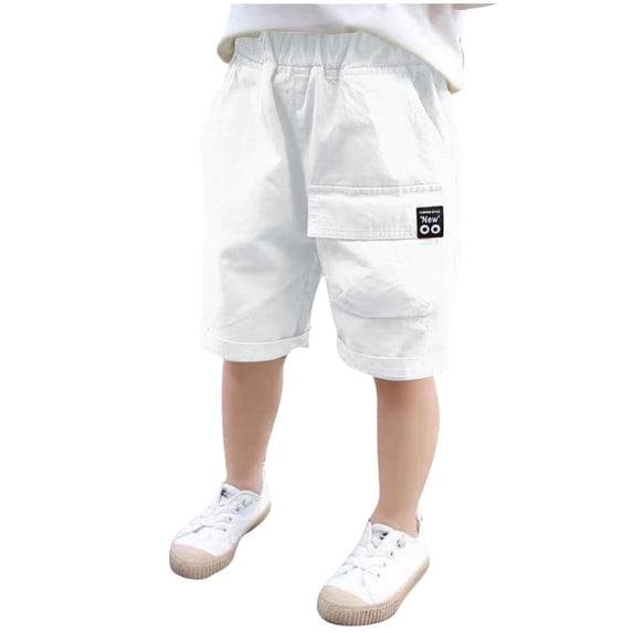Favoffer Boys Cargo Shorts Summer Thin Solid Color Pocket Elastic Waist Workwear Bottoms Durable Casual Outerwear for Outdoor Sizes 4-15Y