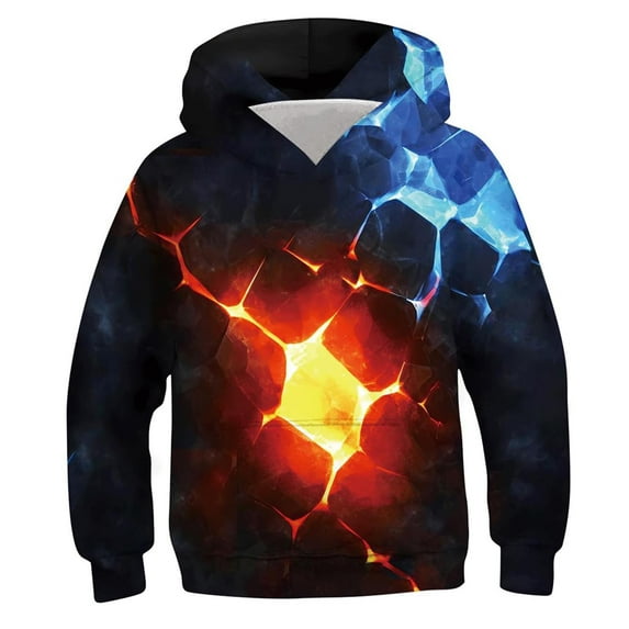 Favoffer Boys' Fall Multicolor Flame-Graphic T-shirt & Round-Neck Long-Sleeve Sweatshirt Edgy Hooded, for Casual, Sports, Lounging, Photoshoot 4-14Y